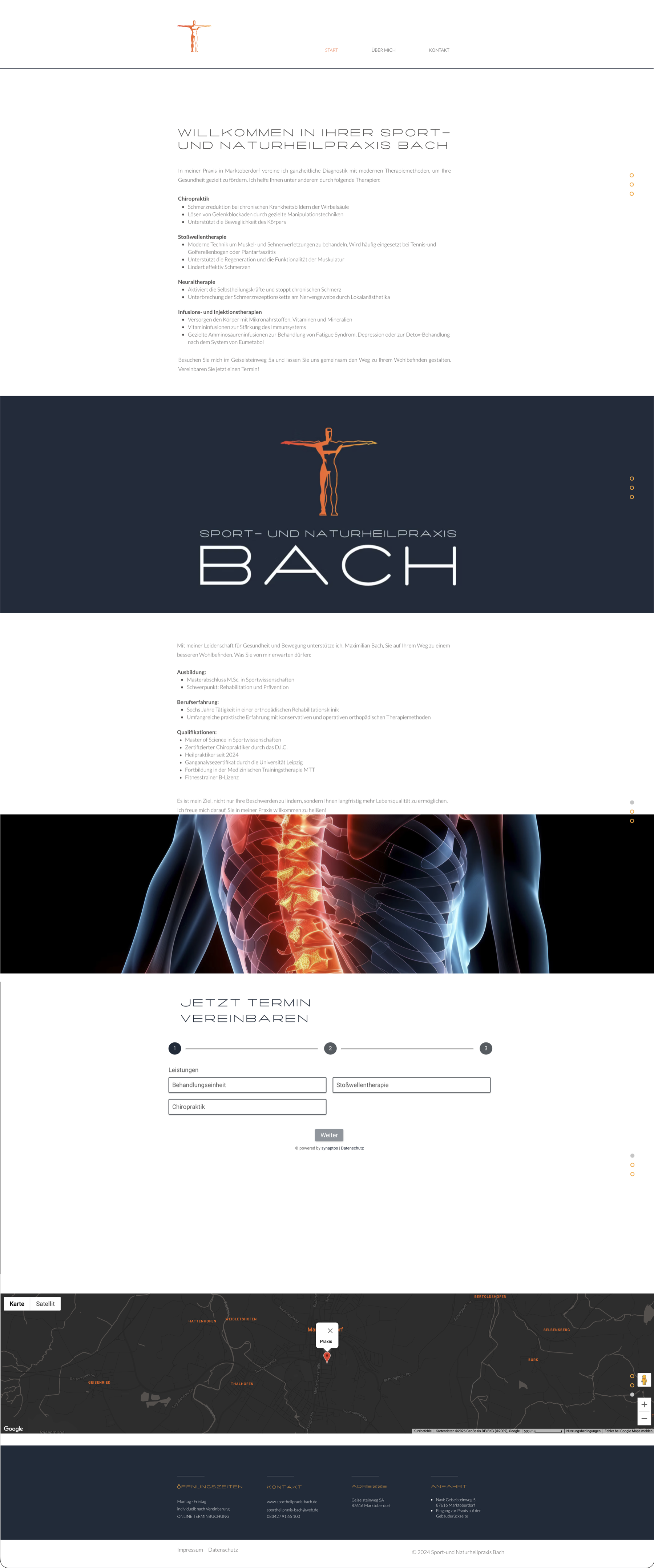 Vorher-Screenshot der alten Website der Sport- und Naturheilpraxis Bach