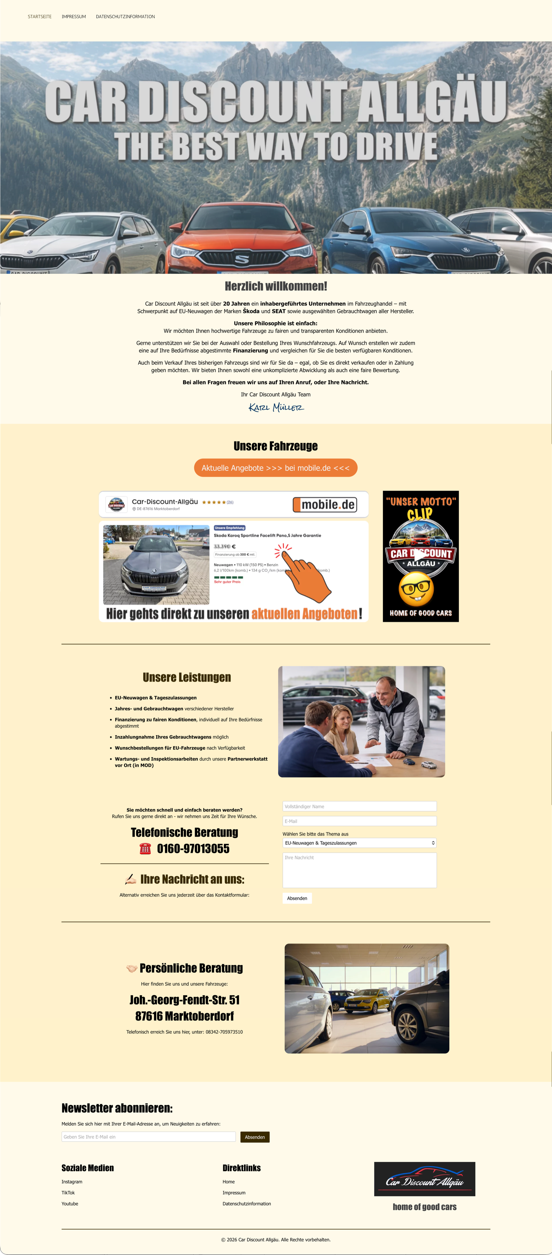Vorher-Screenshot der alten Car-Discount-Allgäu-Website