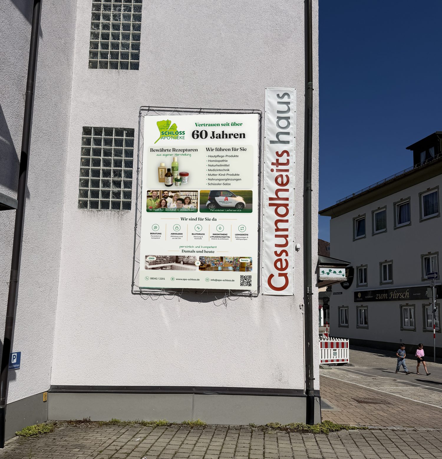 Visualisierung des neuen Jubiläums-Banners der Schloss-Apotheke im selben Rahmen.