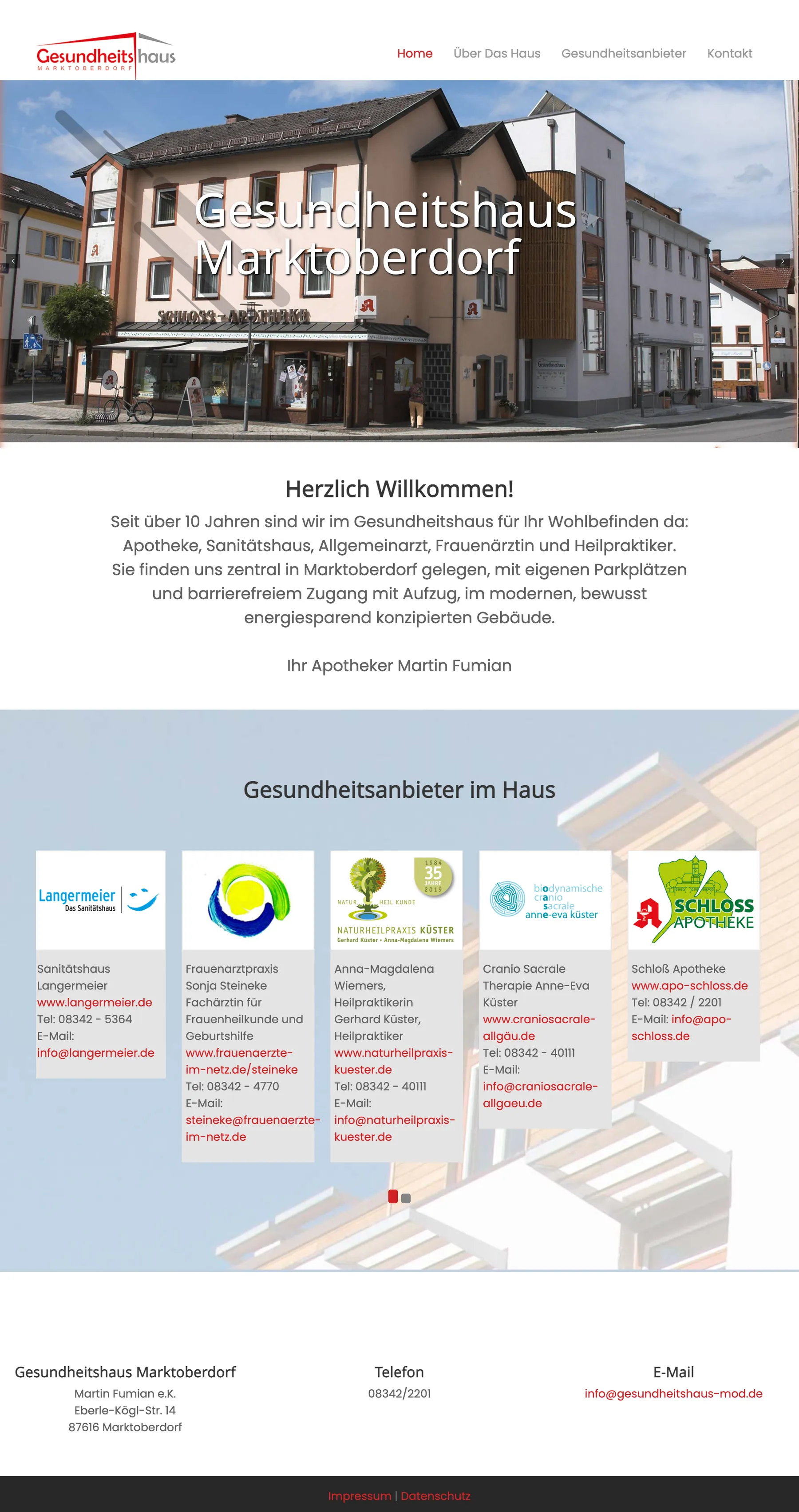 Vorher-Screenshot der alten Website des Gesundheitshauses Marktoberdorf